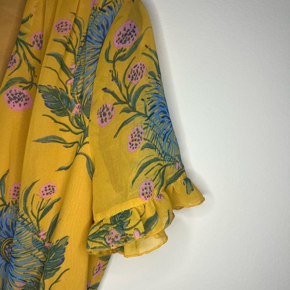 Madewell Sweetgrass Ruffle Sleeve Painted Blooms Yellow Floral Dress - Picture 6 of 8